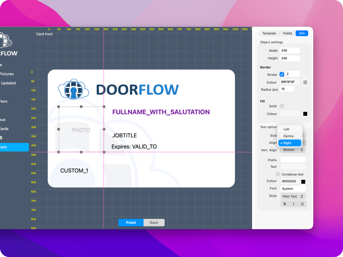 Precise controls in DoorFlow Desktop