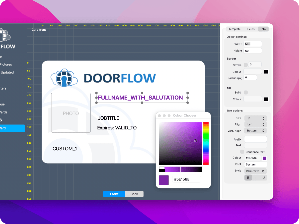 Live styling and colour picking in DoorFlow Desktop