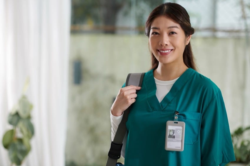Nurse wearing a printed ID badge